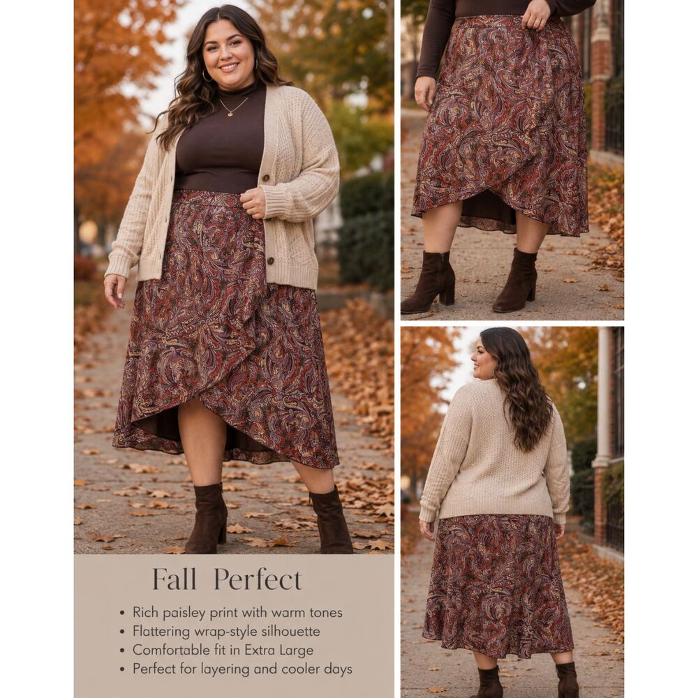 Coldwater Creek Women Knee Length Skirt Size Xl Fall Winter Oranges Brown xlarge